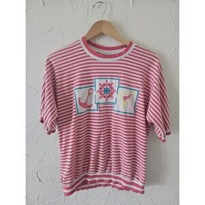 1990s Pink & White Sailor Shirt Womans M Beach Vacation Cruise